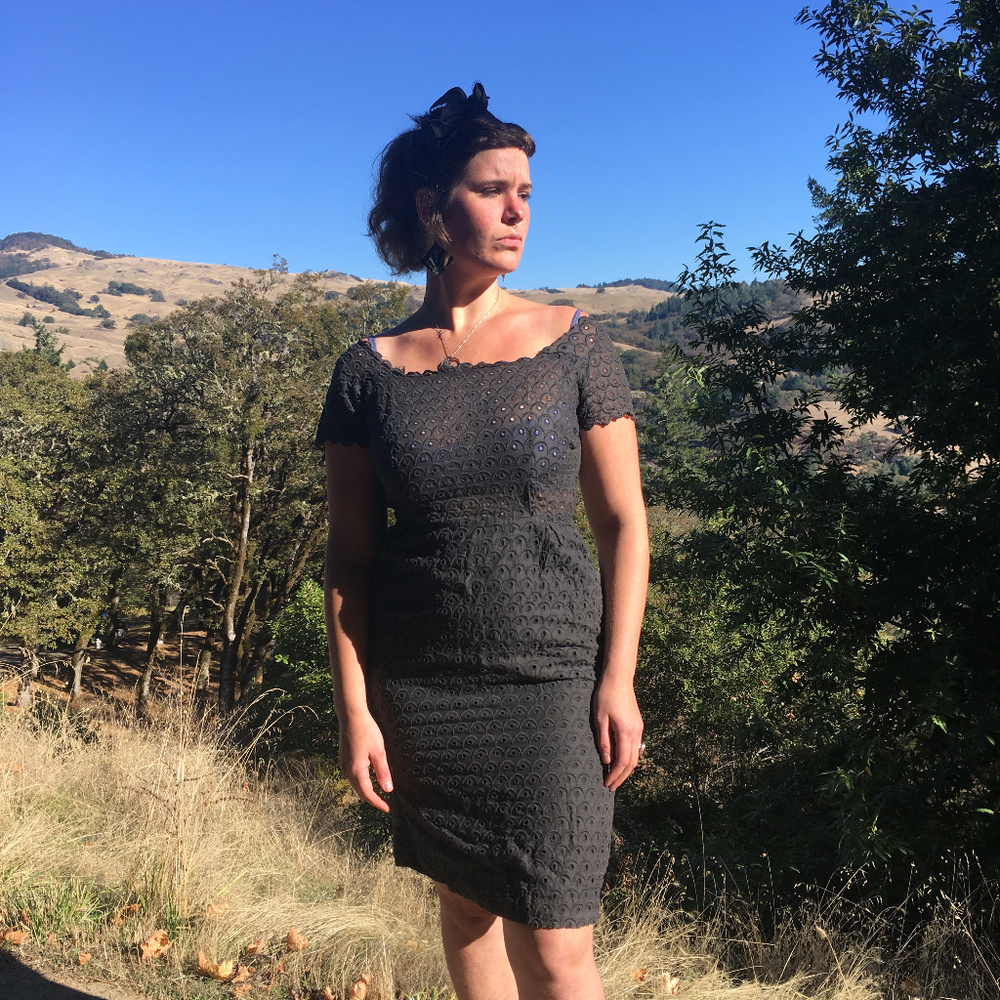 1950s Black Eyelette cotton party dress